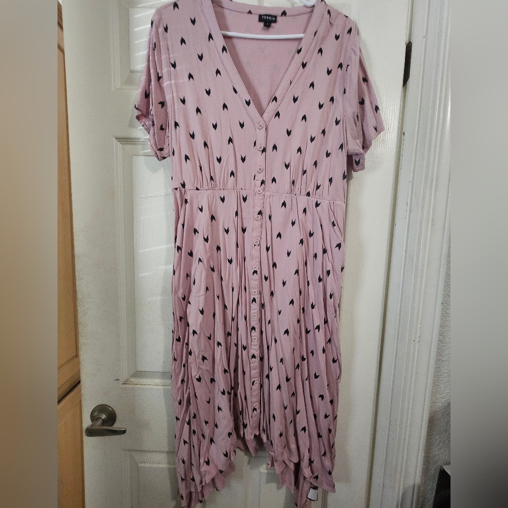 torrid Pink Button-Front V-Neck Dress with Black Heart Print